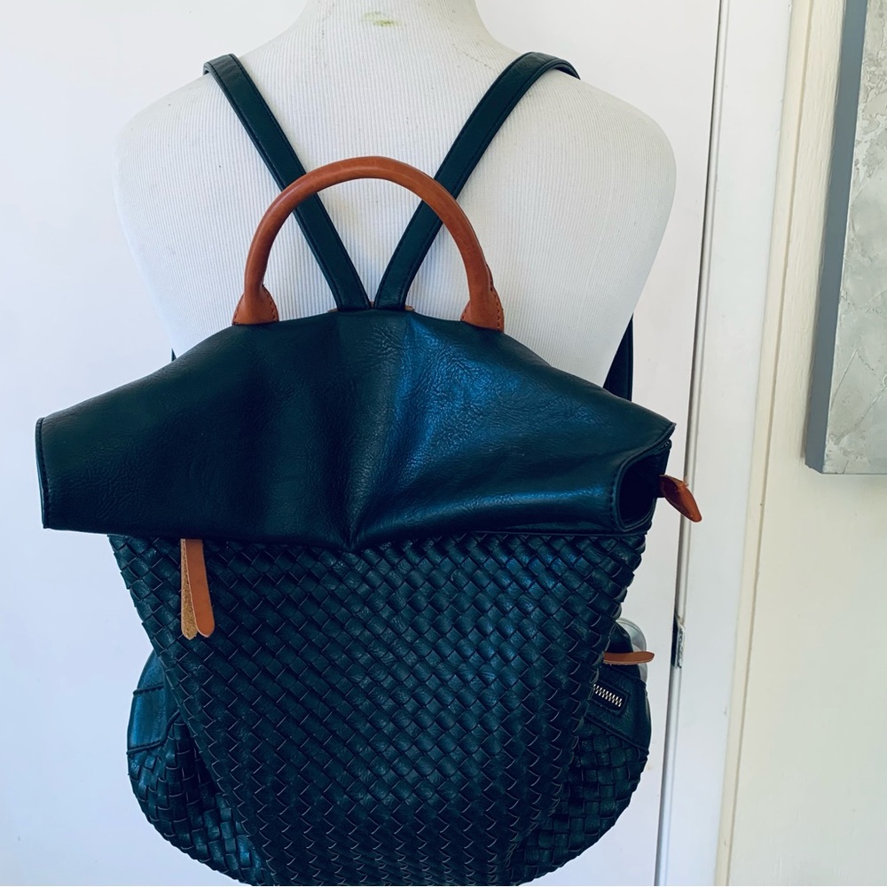 Elegant Black Woven Leather Backpack
